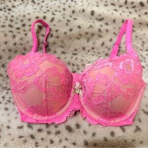 Victoria's Secret Body by Victoria Lined Demi Vibrant Pink Lace Bra 32DD